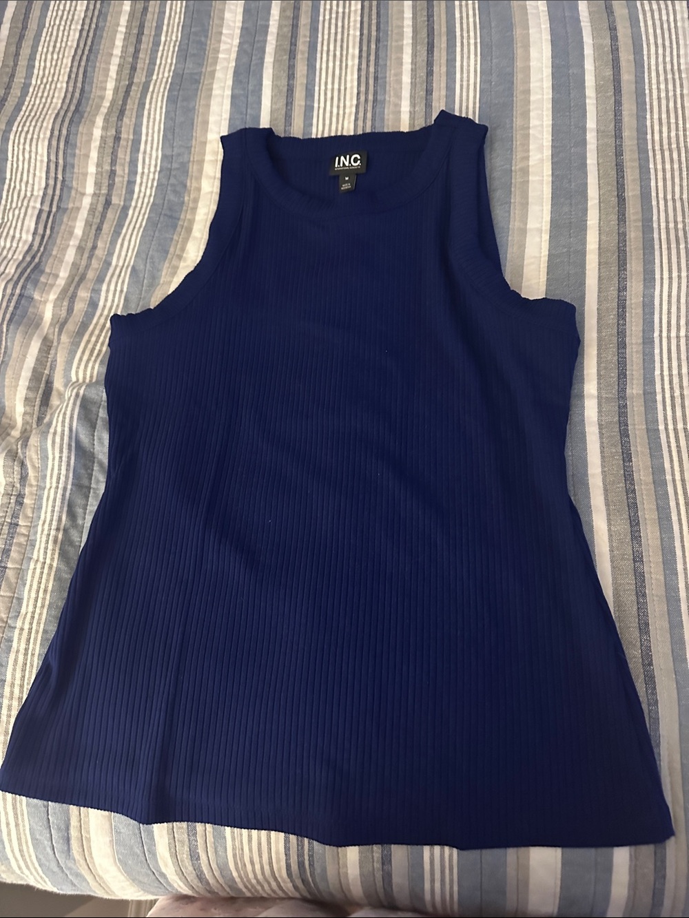 INC International Concepts Navy Ribbed Sleeveless Tank